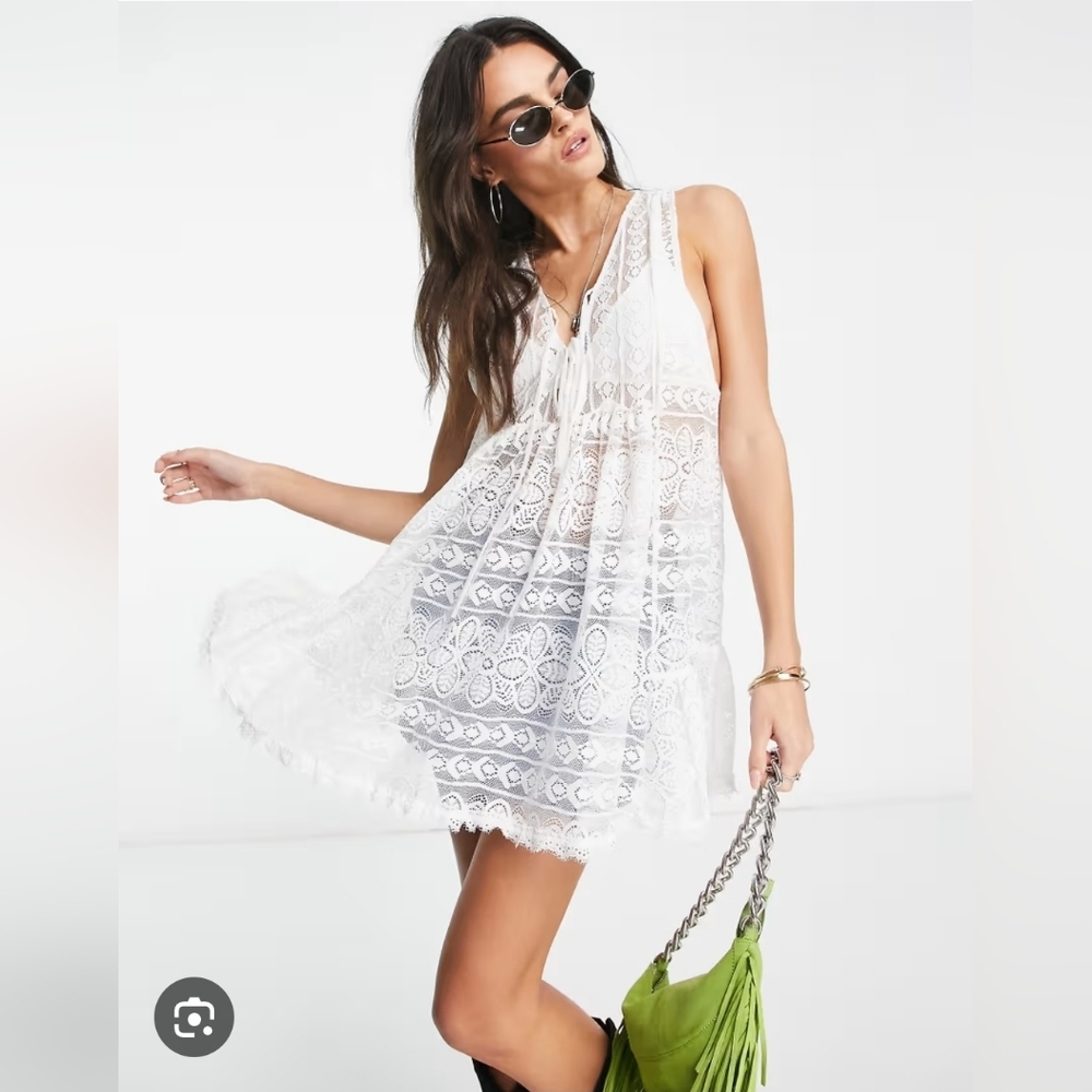 NEW!!! Free People Olivia Sheer Lace Mini Layering Dress In Ivory,Sz Medium,NWT